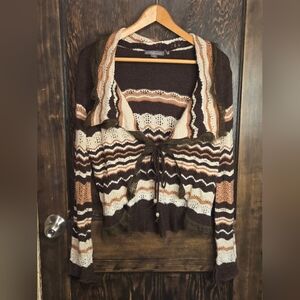 Metric Knits Open Knitted & Lace Cardigan, Brown Tones
